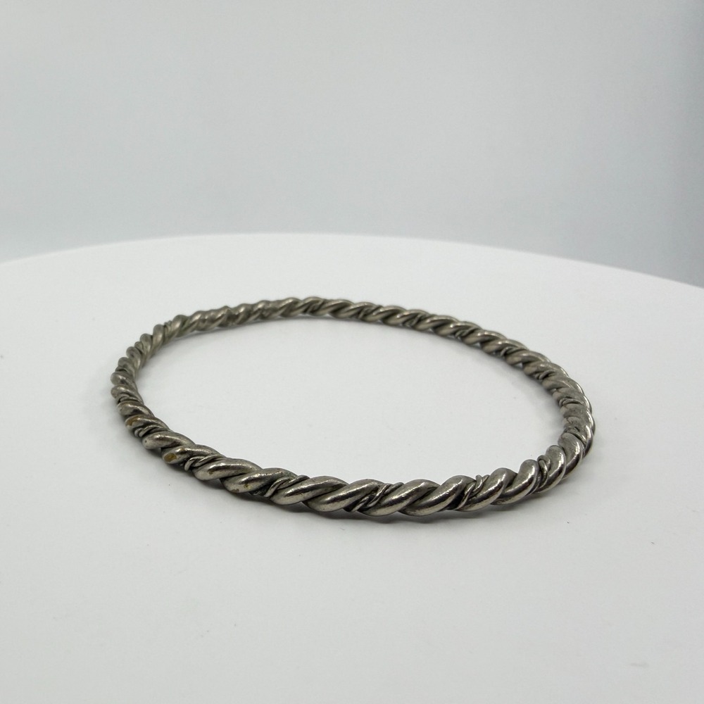 Vintage Silver Tone Twisted Rope Bangle Minimalist Boho Bracelet - Picture 4 of 10